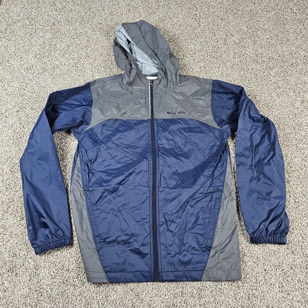 Columbia Jacket Youth XL Blue Windbreaker Full Zip Hooded Glennaker Hiking Camp
